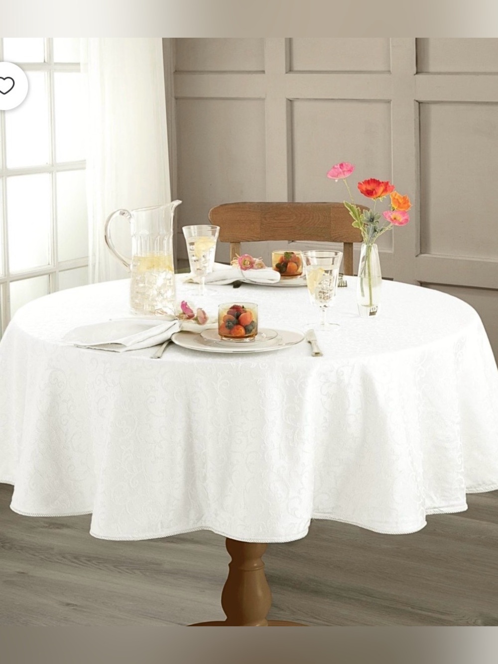 White Jacquard Round Tablecloth - Classic Home Dining